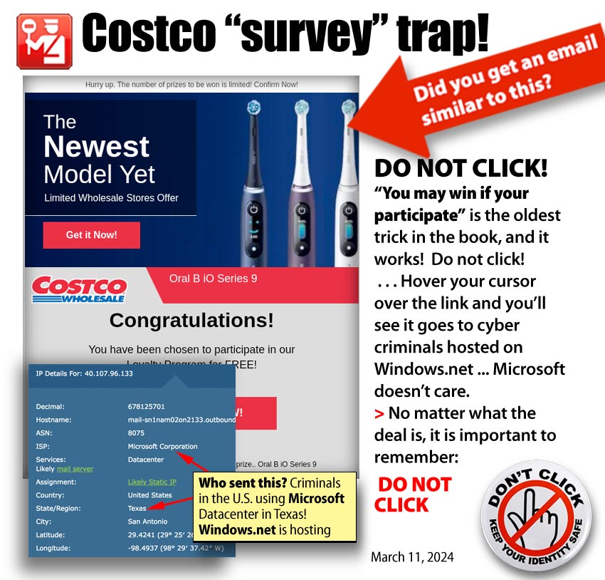 COSTCO survey spam from icrosoft