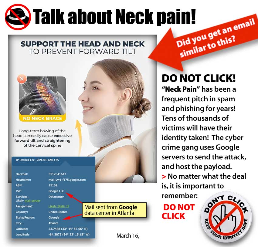 spam email neck pain scam