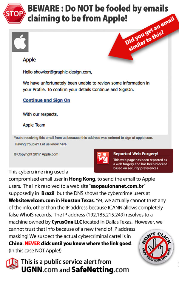 phishing email posing as Apple